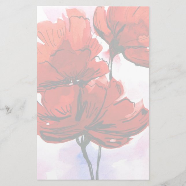 Abstract painted floral background 2 stationery (Front)