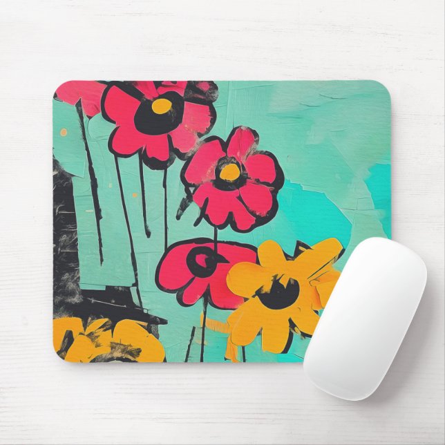 Abstract Painted Flowers Mouse Pad (With Mouse)