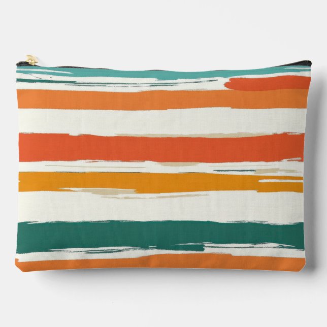 Abstract Painted Horizontal Brush Stripes Boho Accessory Pouch (Front)