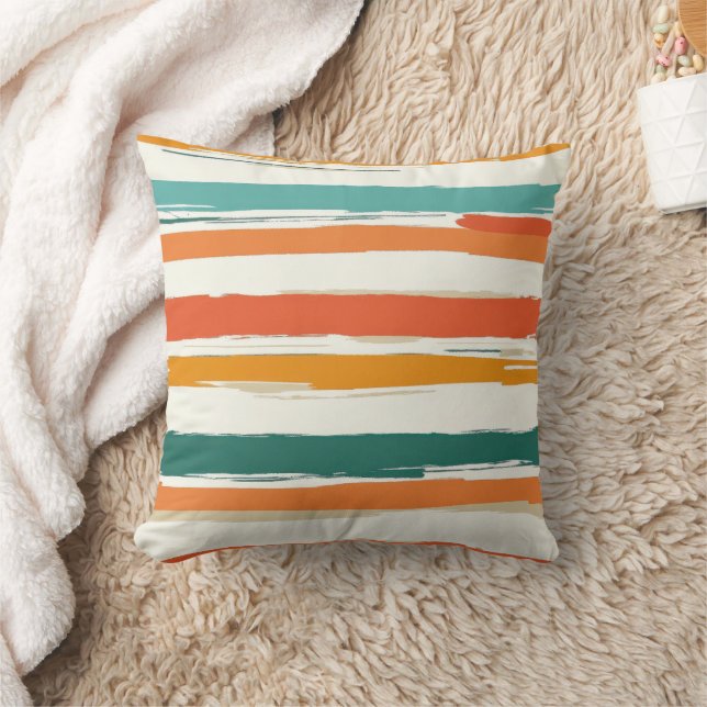 Abstract Painted Horizontal Brush Stripes Boho Cushion (Blanket)