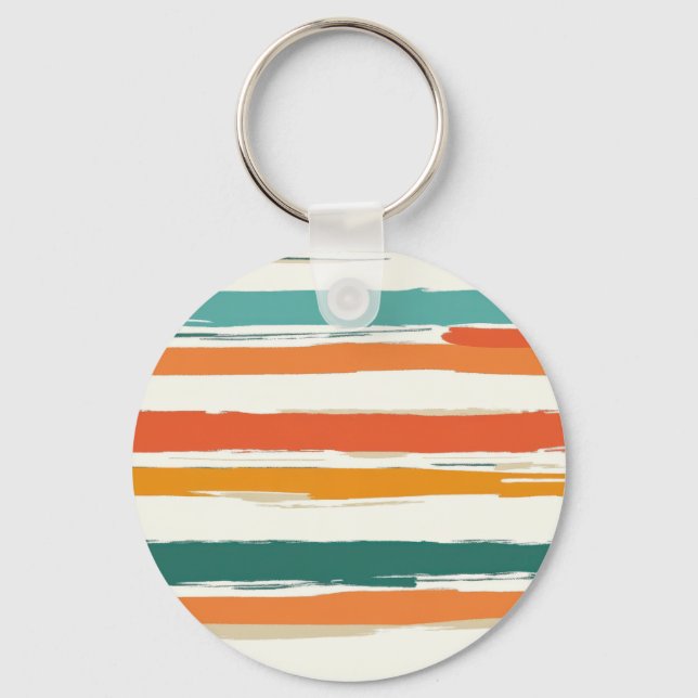 Abstract Painted Horizontal Brush Stripes Boho Key Ring (Front)