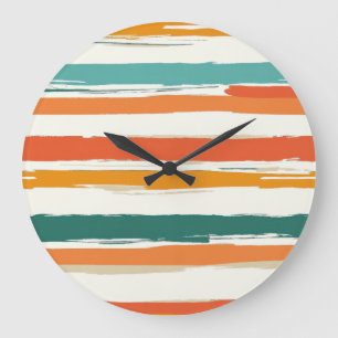 Abstract Painted Horizontal Brush Stripes Boho Large Clock