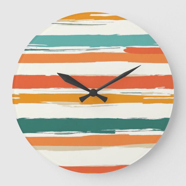 Abstract Painted Horizontal Brush Stripes Boho Large Clock (Front)