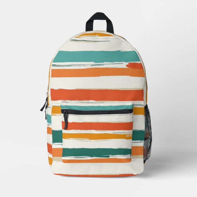 Abstract Painted Horizontal Brush Stripes Boho Printed Backpack (Front)