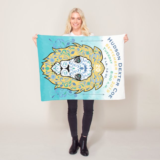 Abstract Painted Lion Baby Boy Birth Stats Record Fleece Blanket (In Situ)