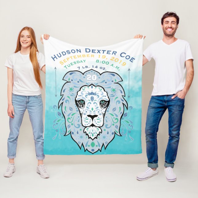 Abstract Painted Lion Baby Boy Birth Stats Record Fleece Blanket (In Situ)