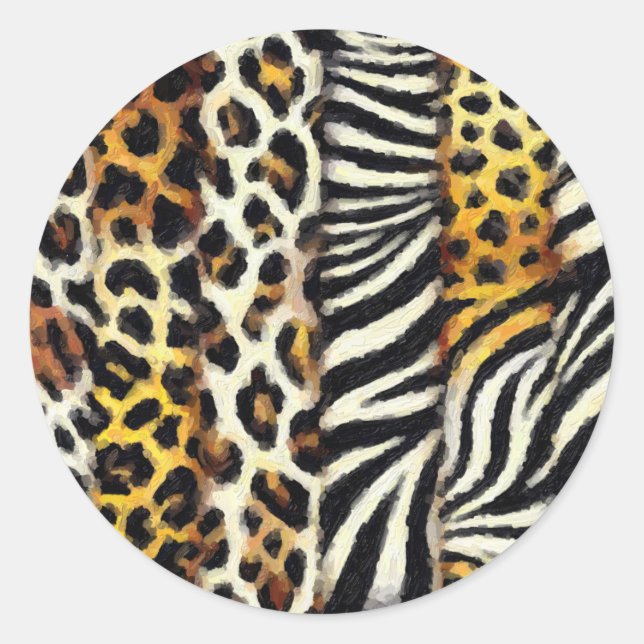 Abstract Painted Mixed Wild Animal Print Classic Round Sticker (Front)