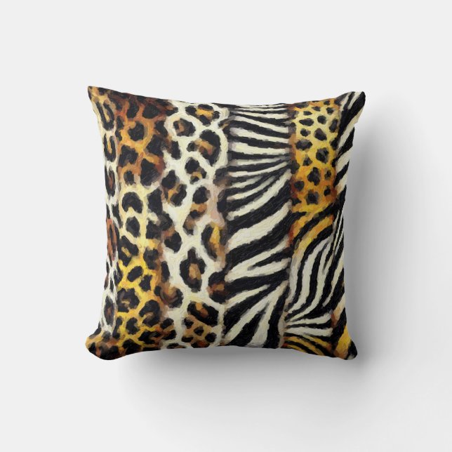 Abstract Painted Mixed Wild Animal Print Cushion (Front)