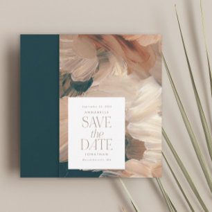 Abstract painted modern teal cream terracotta chic invitation