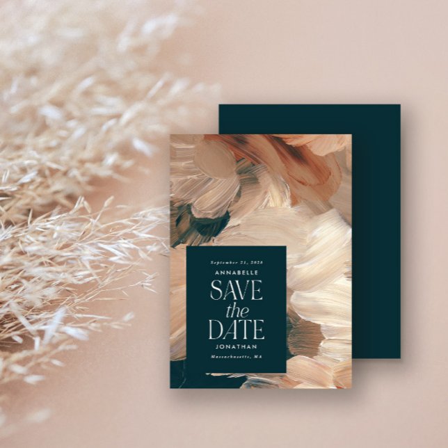 Abstract painted modern teal cream terracotta chic invitation (Creator Uploaded)