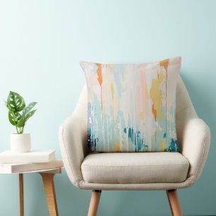 Abstract Painted Turquoise Orange Cushion