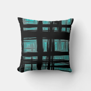 Abstract Painted Turquoise Plaid Cushion