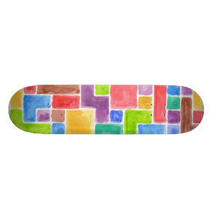 Abstract painted watercolor background. 2 skateboard