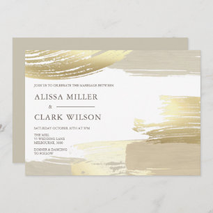 Abstract Painterly Gold Neutral Wedding Invitation