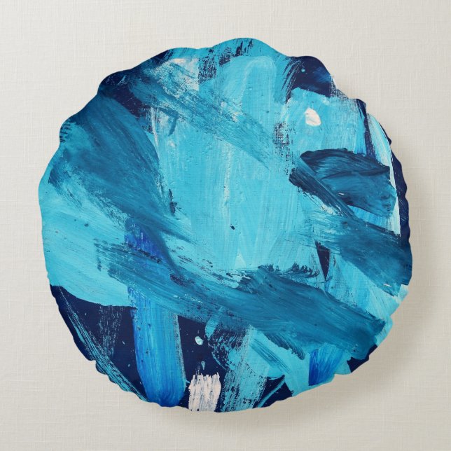 Abstract Painting 68 Ocean Tide Round Cushion (Back)