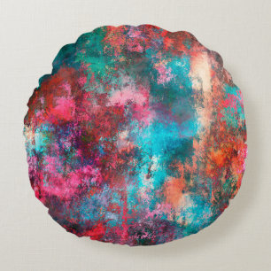 Abstract painting. Brushstrokes, spots of paint. M Round Cushion