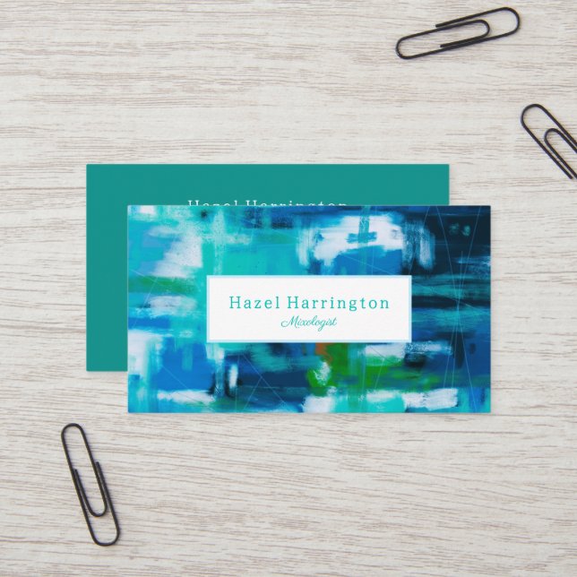 Abstract Painting Business Card Customisable Blues (Front/Back In Situ)