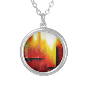 Abstract Painting by Hizli Silver Plated Necklace