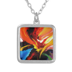 Abstract Painting by Serdar Hizli Silver Plated Necklace