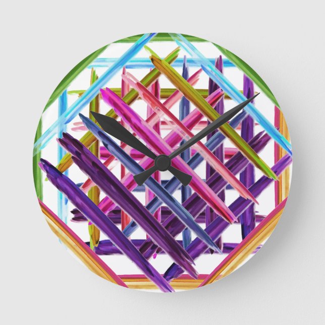 Abstract Painting Colourful Paint Brush Strokes #2 Round Clock (Front)