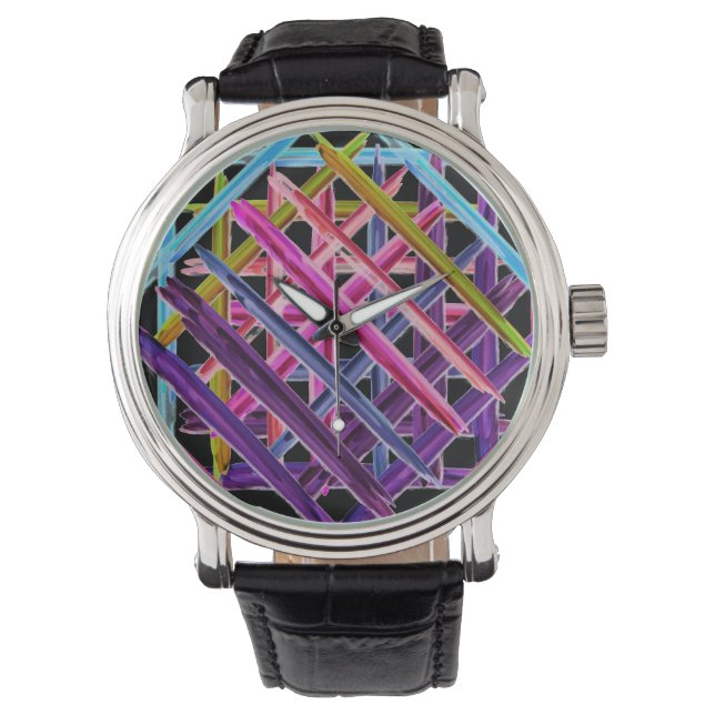 Abstract Painting Colourful Paint Brush Strokes Watch (Front)