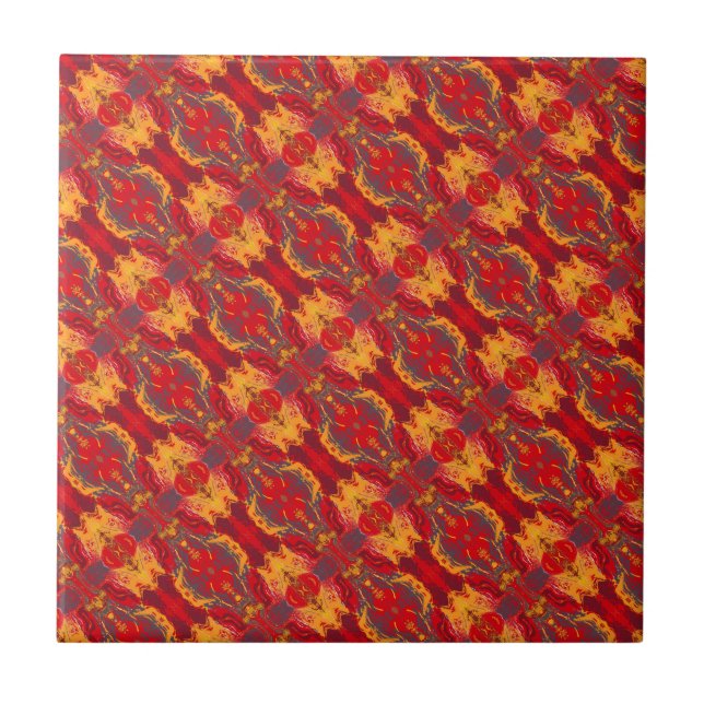 Abstract Painting Dragon Red, orange and yellow Ceramic Tile (Front)