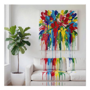 Abstract Painting Dripping Paint on White Sofa Poster