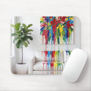 Abstract Painting Dripping Wet Paint on White Sofa Mouse Pad