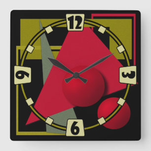 Abstract painting, geometric shapes square wall clock