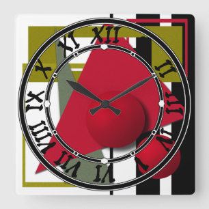 Abstract painting, geometric shapes square wall clock