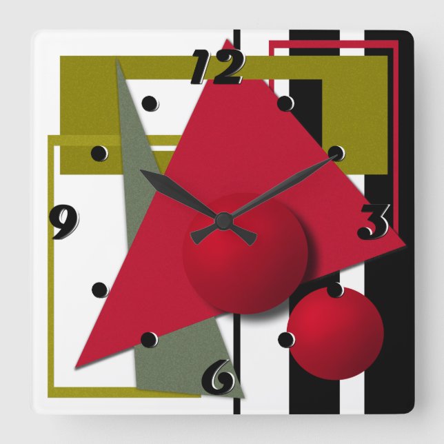 Abstract painting, geometric shapes square wall clock (Front)