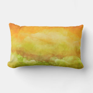 Abstract painting, green, gold, terracotta, modern lumbar cushion