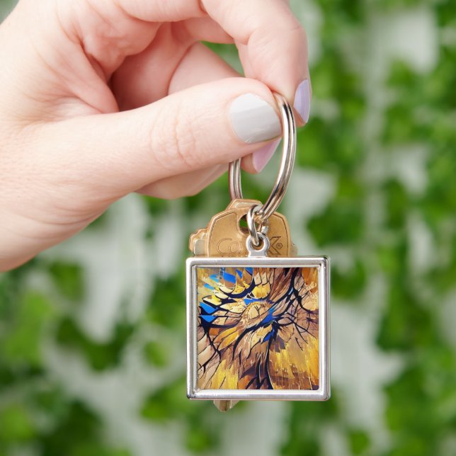 Abstract Painting in Hot Colours Key Ring (Hand)