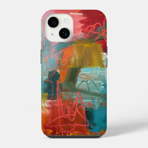 Abstract painting in teal and red for iPhone 14 Case