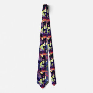 Abstract painting Manhattan bridge Tie