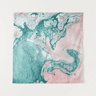 Abstract painting, marble effect, turquoise pink. tapestry