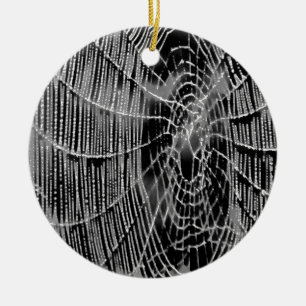 Abstract Painting Of A Grey White Cobweb On Black Ceramic Ornament