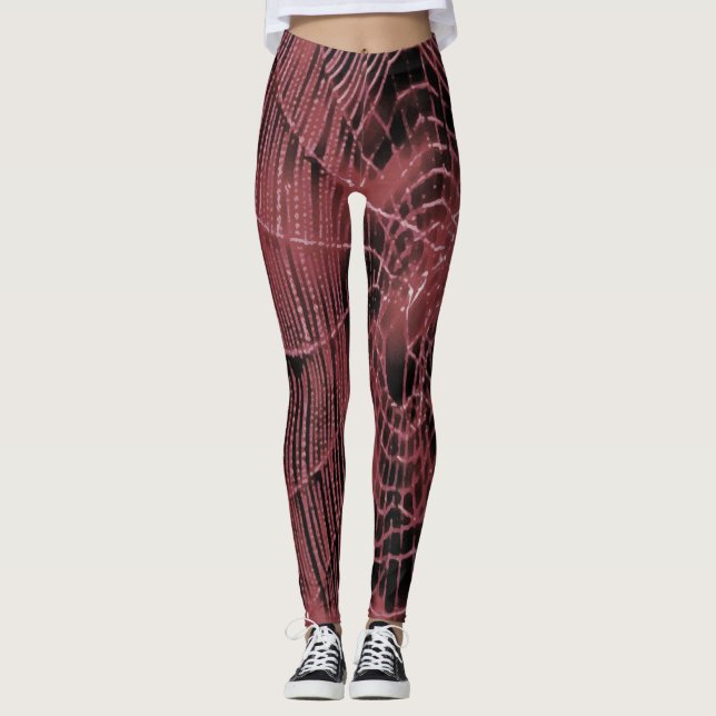 Abstract Painting Of A Magenta Pink Cobweb Leggings (Front)