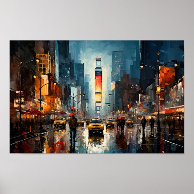 Abstract painting of Times Square in NYC Poster (Front)