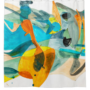 abstract painting on paper with vibrant colors, s shower curtain