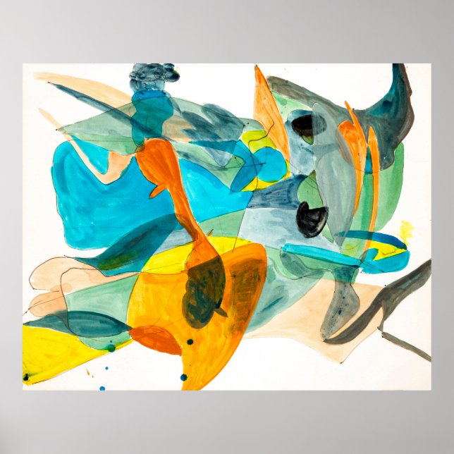  abstract painting on paper with vibrant colours,  poster (Front)