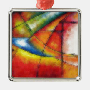 abstract painting red yellow green blue metal ornament
