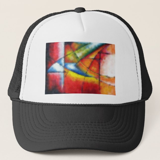 abstract painting red yellow green blue trucker hat (Front)