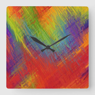 Abstract Painting Retro Colourful 18 Square Wall Clock