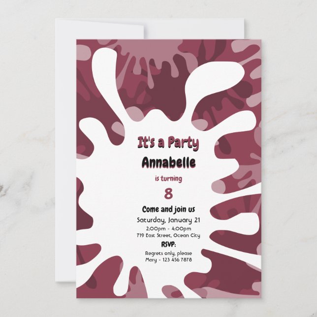 Abstract Painting Splatter Red Art Birthday Party Invitation (Front)