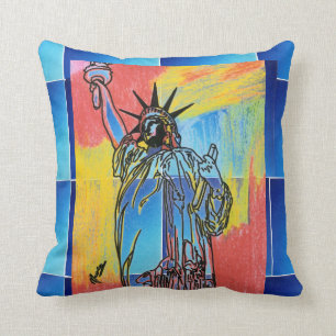 Abstract painting statue of liberty throw pillow