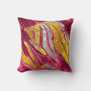 Abstract painting, stripes, gold, silver, pink cushion