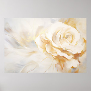 Abstract painting - White rose and gold background Poster