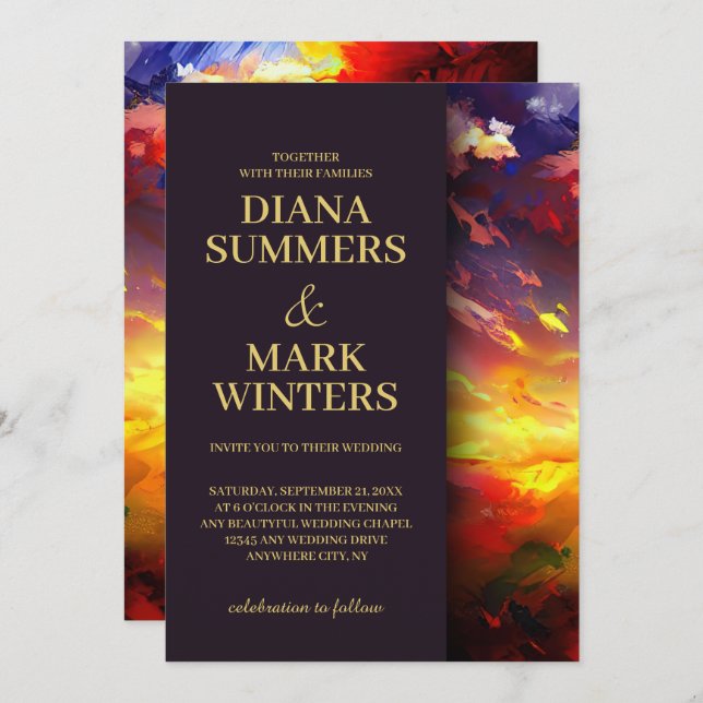 Abstract painting with a colourful sky. Wedding Invitation (Front/Back)