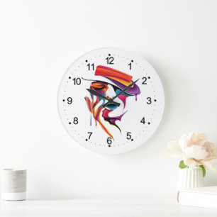 Abstract Painting Women Hat Colourful Large Clock